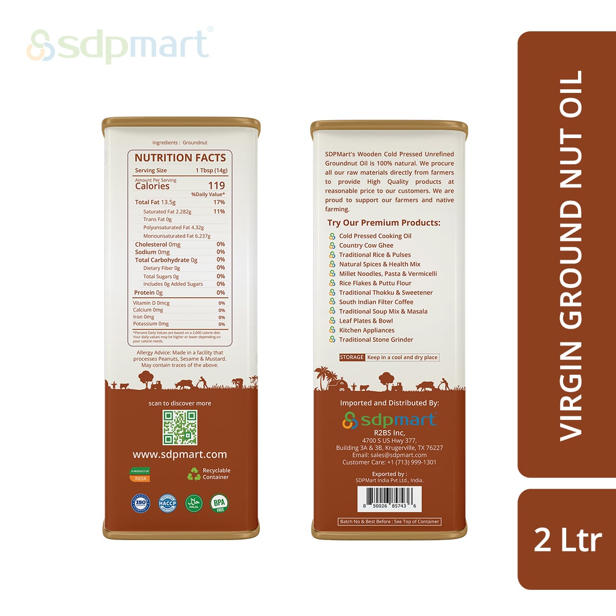 SDPMart Virgin Groundnut Oil - 2 Ltr - SDPMart